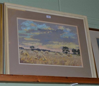 Lot 539 - Angus Rands (late 20th century), Cornstooks in a field , signed, pastel, 35cm by 52.5cm