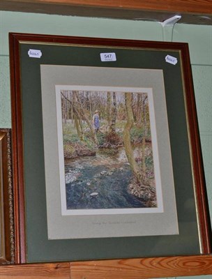 Lot 547 - J C Lund 'Along the Beck at Cocksford', girl herding geese, watercolour, signed