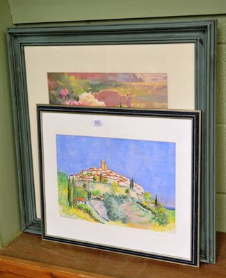 Lot 552 - Elizabeth Toulouse - St Paul de Vince, signed watercolour; a pair of prints ";Pewter Florals";...