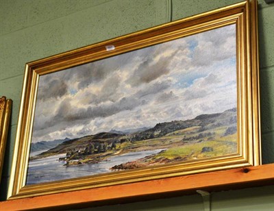 Lot 557 - David L. Roberts (late 20th Century) a Scottish Loch scene, signed, oil on canvas, 48cm by 89cm