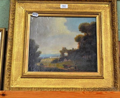 Lot 562 - Norwich school, gilt framed oil on canvas, landscape with figures