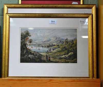 Lot 564 - Two 19th century watercolours depicting Continental landscapes and a watercolour of a servant...