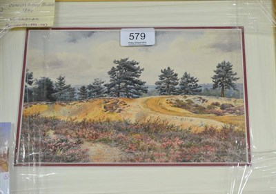 Lot 579 - Charles Albert Brindley (fl 1888 -98) Landscape with heather, signed, watercolour, 14.5cm by 23cm