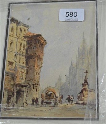 Lot 580 - Attributed to Richard Elmore (fl.1852 -1855) A Continental street scene, monogrammed,...