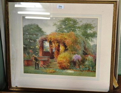 Lot 584 - Frank Brock man collecting leaves watercolour together with a watercolour by G H Pooley (2)