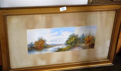 Lot 585 - Figure punting on a river by E Lewis, watercolour