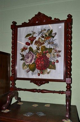 Lot 618 - Victorian mahogany firescreen with beadwork and raised plush panel