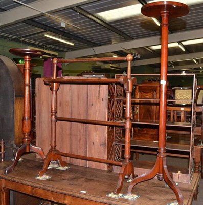 Lot 629 - Two mahogany torcheres and a Victorian mahogany towel rail