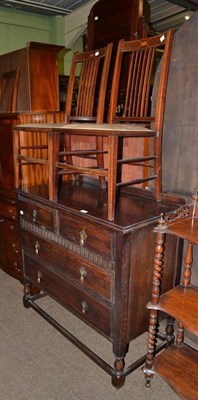 Lot 632 - A pair of oak dressing chests and a set of four Edwardian mahogany salon chairs