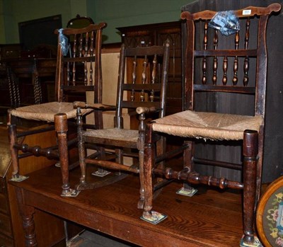 Lot 653 - Child's rocking chair and two spindle back chairs