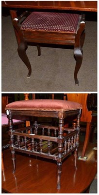 Lot 661 - A spindle framed music stool and a box seat piano stool