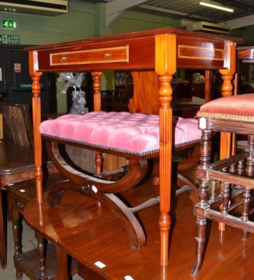 Lot 662 - A mahogany cross framed dressing stool and a reproduction mahogany side table