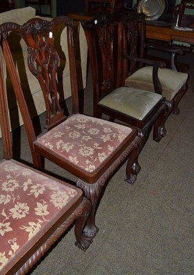 Lot 700 - 19th century Chippendale style mahogany elbow chair and three similar single chairs