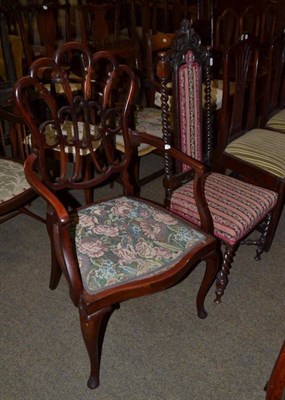 Lot 706 - An Edwardian mahogany loop back elbow chair and a barley twist side chair