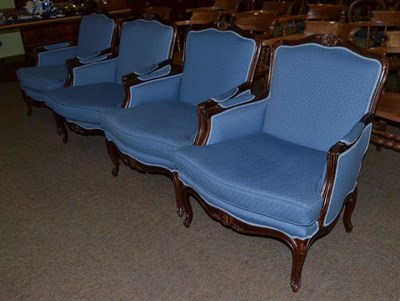 Lot 714 - Set of four blue armchairs in Louis XV style, with squabs