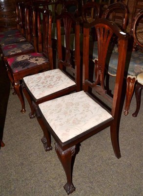 Lot 719 - A set of four Queen Anne style walnut dining chairs and a pair of Edwardian dining chairs