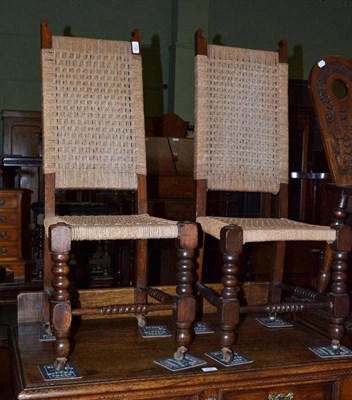 Lot 732 - Pair of Arts and Crafts bobbin turned seagrass weave side chairs