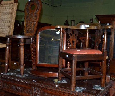 Lot 734 - George III style mahogany child's corner chair, Victorian mahogany mirror and a spinning chair (3)