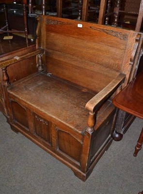 Lot 742 - Early 20th century oak monks bench