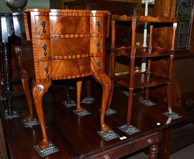 Lot 760 - Mahogany three tier whatnot and a three drawer bedside chest