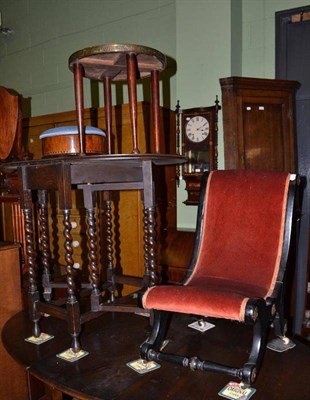 Lot 767 - Small walnut bureau on cabriole legs, small carved oak gateleg table, small Victorian ebonised...