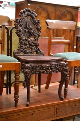 Lot 863 - An Oriental dragon carved side chair, a pair of Victorian mahogany bar back dining chairs and...