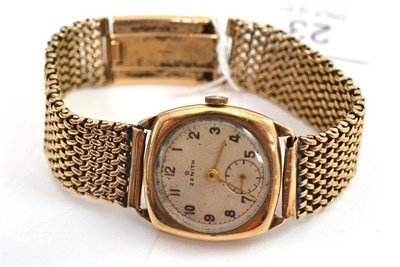 Lot 23 - A 9ct gold gentleman's wristwatch, signed Zenith with attached (later added) 9ct gold bracelet