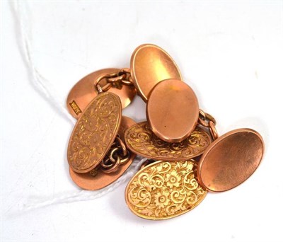 Lot 35 - Two pairs of 9ct gold cufflinks, one pair of plain and one pair engraved