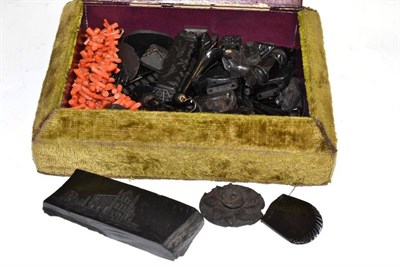 Lot 41 - Box of Whitby jet and a coral necklace