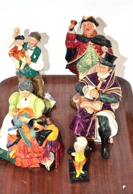 Lot 63 - Royal Doulton - Town Crier, Coachman, Puppet Maker, Wardrobe Mistress and Pickwick (5)