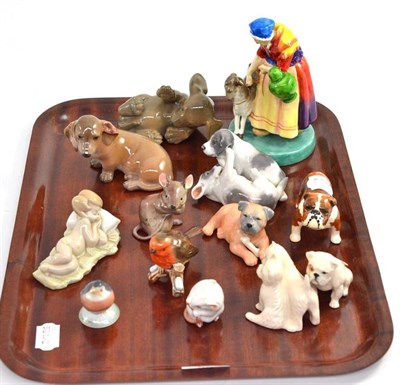 Lot 85 - Royal Worcester Old Goat Woman, three Beswick dogs and nine other figures (13)