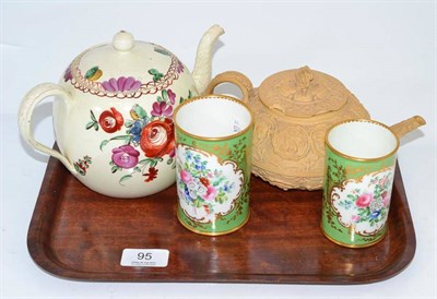 Lot 95 - An 18th century Wedgwood creamware teapot, another Wedgwood teapot and two English porcelain...