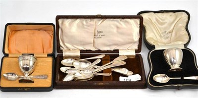 Lot 109 - Ten silver teaspoons and two cased Christening sets