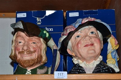 Lot 117 - Four Royal Doulton character jugs ";Pearly King"; D6760, ";Pearly Queen"; D6759, ";Robin Hood";...