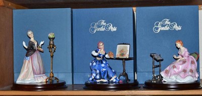 Lot 118 - Six Royal Doulton figures The Gentle Arts ";Painting"; HN3012, ";Flower Arranging"; HN3040,...