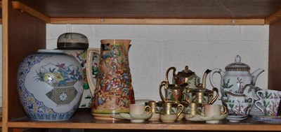 Lot 129 - 19th century Cantonese jar (lacking cover), Japanese coffee set, German water jug, pair of...