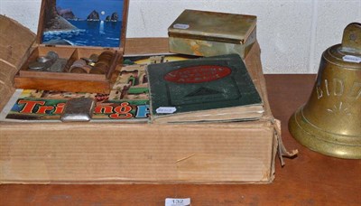 Lot 132 - Silver cigarette case, stamp album, Britains lead hunting figures, coins, onyx box, 'Biddy'...