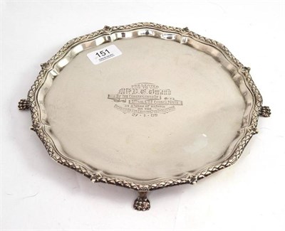 Lot 151 - A silver salver with presentation inscription