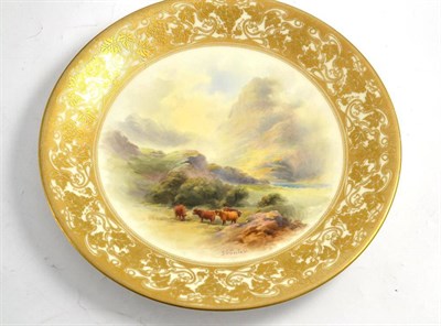 Lot 156 - A John Stinton Worcester plate with cattle, diameter 23cm