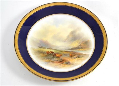 Lot 157 - A John Stinton Worcester plate with cattle, diameter 23cm