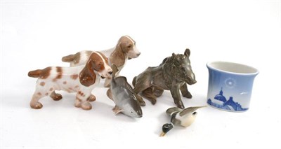 Lot 167 - Royal Copenhagen tankard, blue and white vase and five B & G animal ornaments