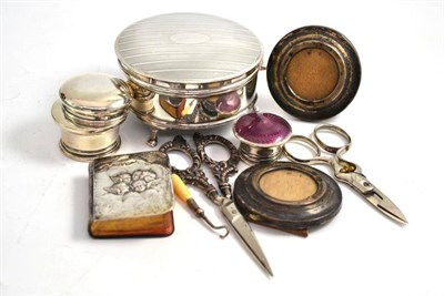 Lot 171 - Silver ring box, silver mounted miniature book, miniature silver photograph frames, etc