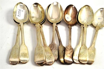 Lot 182 - Eleven assorted silver fiddle pattern spoons