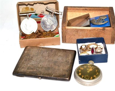 Lot 202 - A silver cigarette case, World War II medals, etc