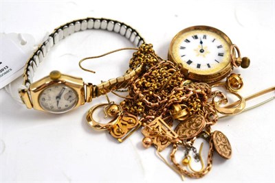 Lot 212 - A 9ct fob chain and a small quantity of scrap gold including a watch