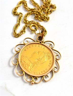 Lot 218 - A Victorian gold half sovereign mount and chain