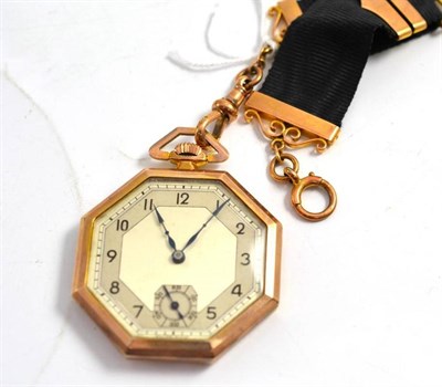 Lot 223 - Octagonal gent's 9ct watch on ribbon