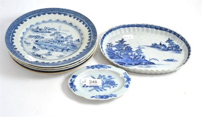 Lot 248 - Four Chinese export blue and white plates, an 18th century Chinese child's meat plate (a.f.)...