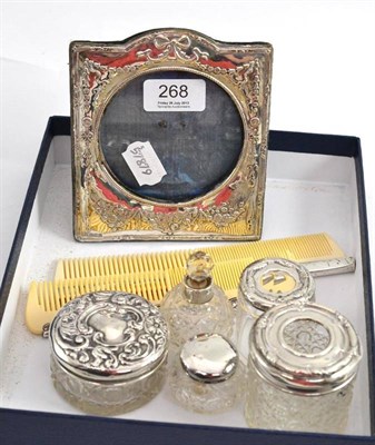 Lot 268 - Silver mounted photo frame, toilet jars, etc