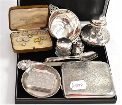 Lot 270 - Silver cigarette case, scent bottle, small box, etc